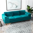 Helena Modern Living Room Rectangular Pillow Back Turquoise Velvet Sofa