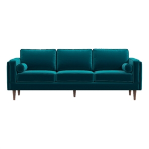 Helena Modern Living Room Rectangular Pillow Back Turquoise Velvet Sofa