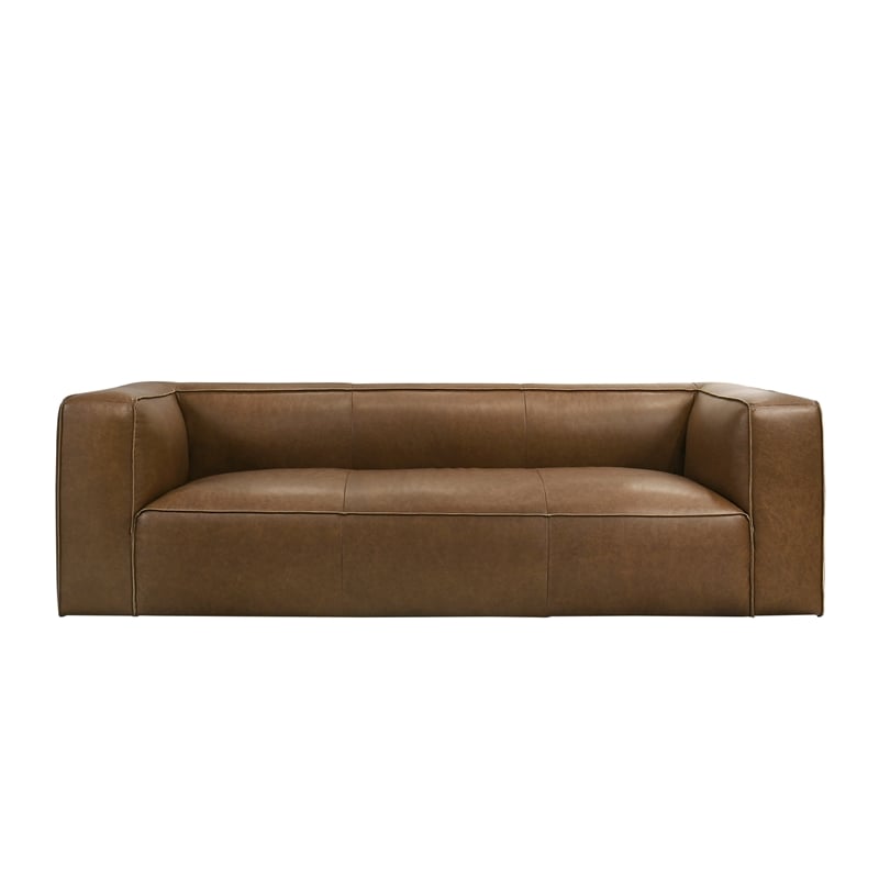 Pattison Rectangular Genuine Leather Sofa with Tight Back in Tan