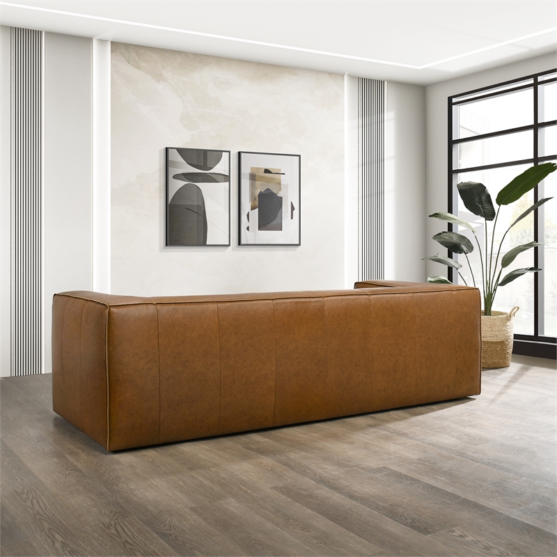 Pattison Rectangular Genuine Leather Sofa with Tight Back in Tan