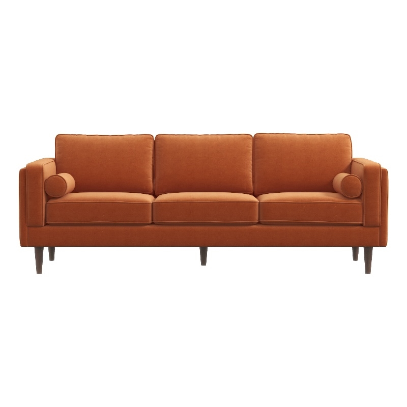 Helena Modern Living Room Rectangular Pillow Back Orange Velvet Sofa