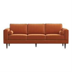 Helena Modern Living Room Rectangular Pillow Back Orange Velvet Sofa