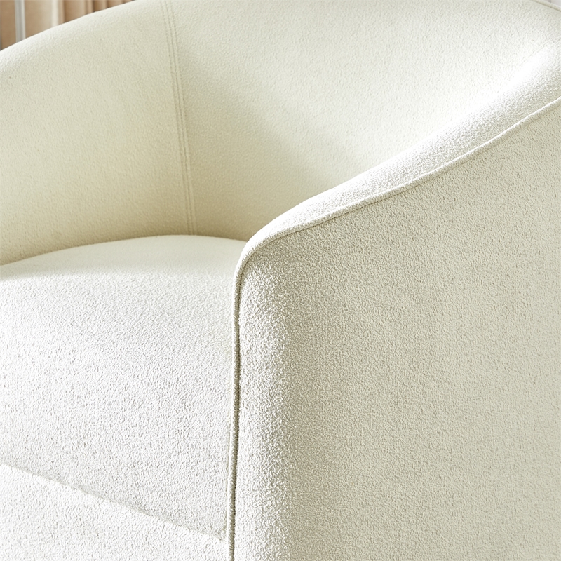 Lantern Mid-Century Modern Swivel Fabric Boucle Beige Chair Round Back