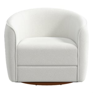 Lantern Mid-Century Modern Round Back Beige Boucle Fabric Swivel Chair