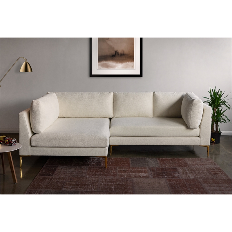 Theodore Living Room Pillow Back Beige Boucle Fabric Left-Facing Sectional Sofa