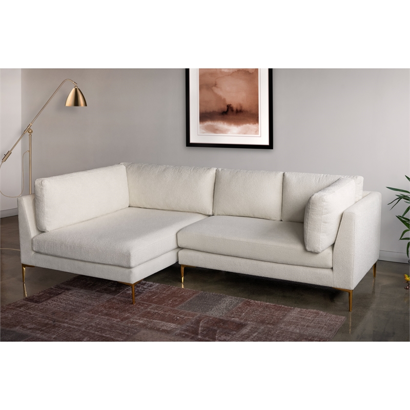 Theodore Living Room Pillow Back Beige Boucle Fabric Left-Facing Sectional Sofa