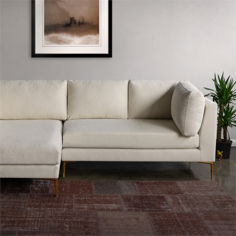 Theodore Living Room Pillow Back Beige Boucle Fabric Left-Facing Sectional Sofa