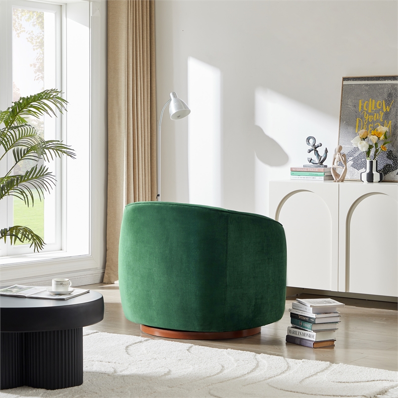 Lantern Mid-Century Modern Round Back Green Velvet Swivel Chair