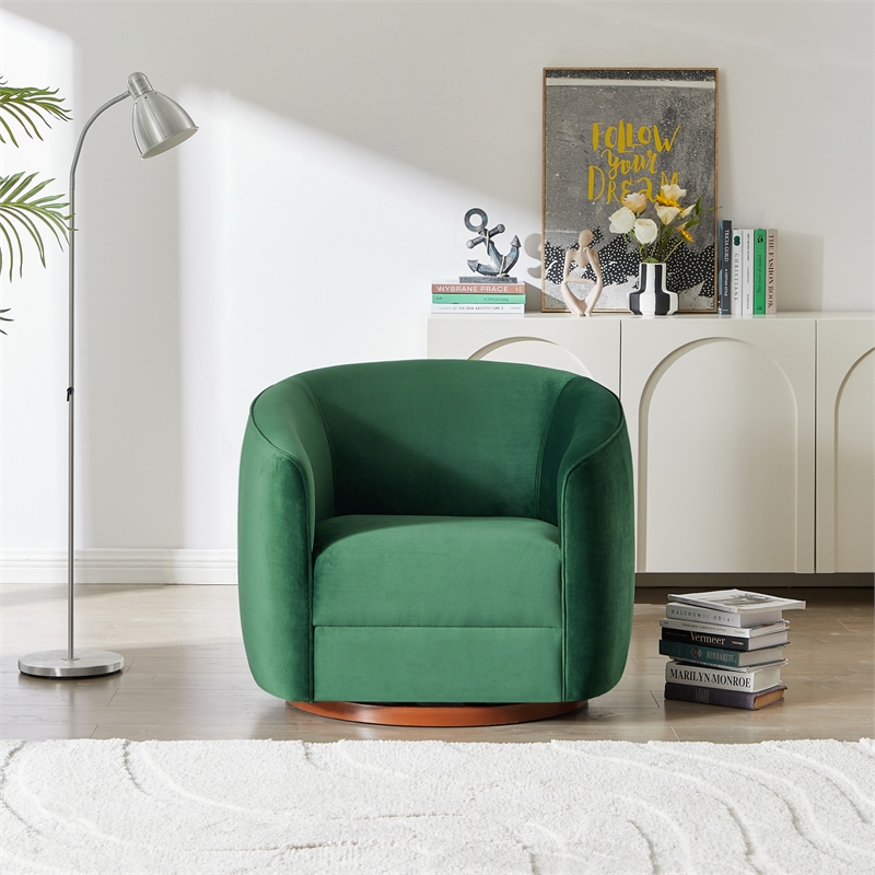 Lantern Mid-Century Modern Round Back Green Velvet Swivel Chair