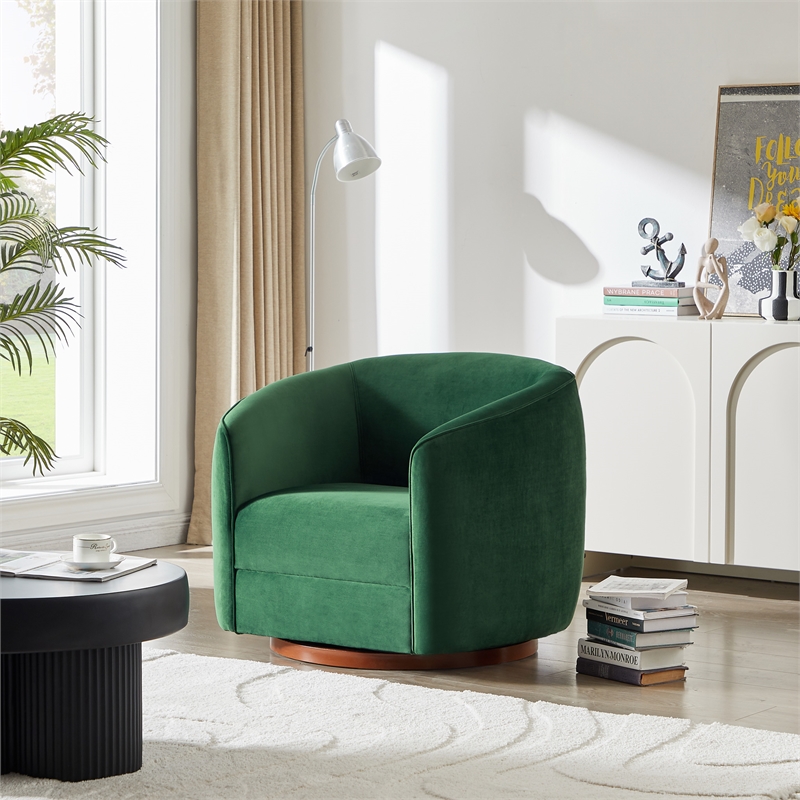 Lantern Mid-Century Modern Round Back Green Velvet Swivel Chair - Thumbnail 4