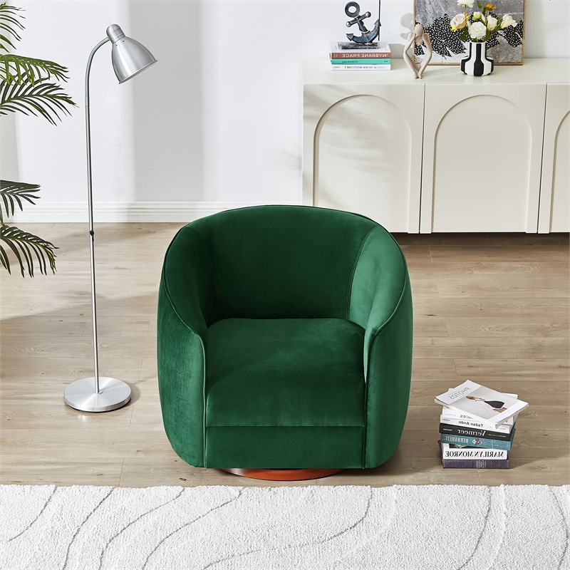 Lantern Mid-Century Modern Round Back Green Velvet Swivel Chair - Thumbnail 3