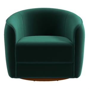 Lantern Mid-Century Modern Round Back Green Velvet Swivel Chair