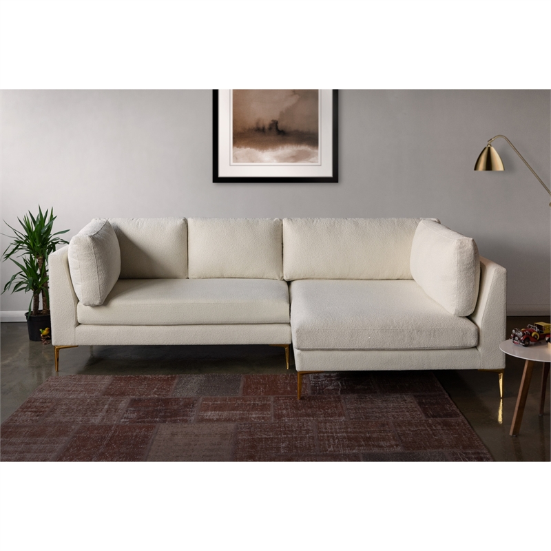 Theodore Living Room Pillow Back Beige Boucle Fabric Right-Facing Sectional Sofa