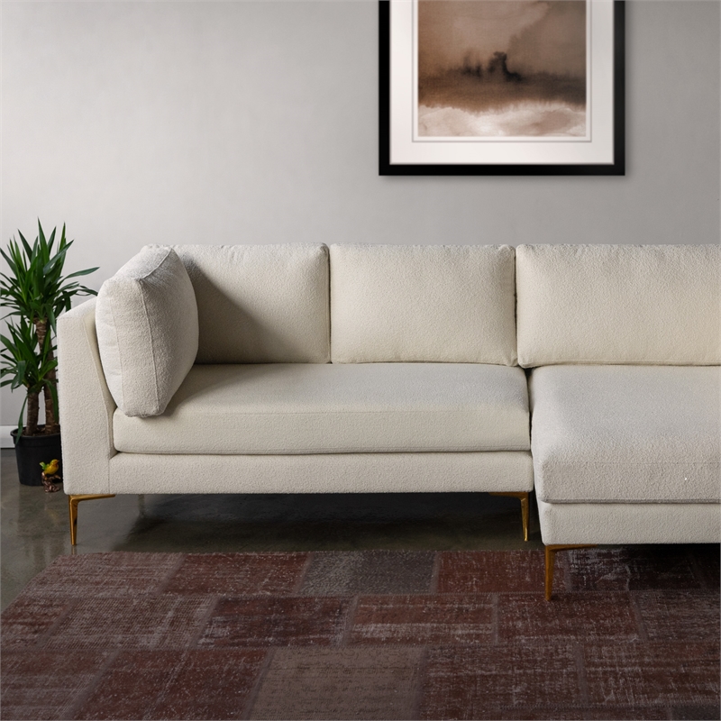 Theodore Living Room Pillow Back Beige Boucle Fabric Right-Facing Sectional Sofa