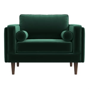Hudson Modern Living Room Pillow Back Velvet Armchair in Dark Green