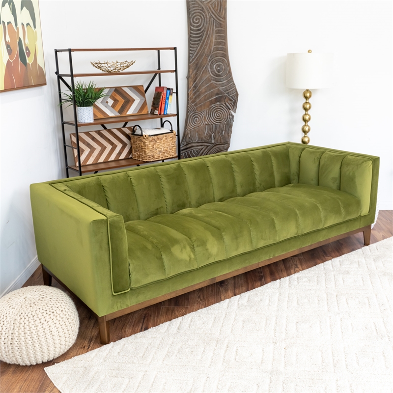 James Mid Century Modern Luxury Living Room Green Velvet Couch