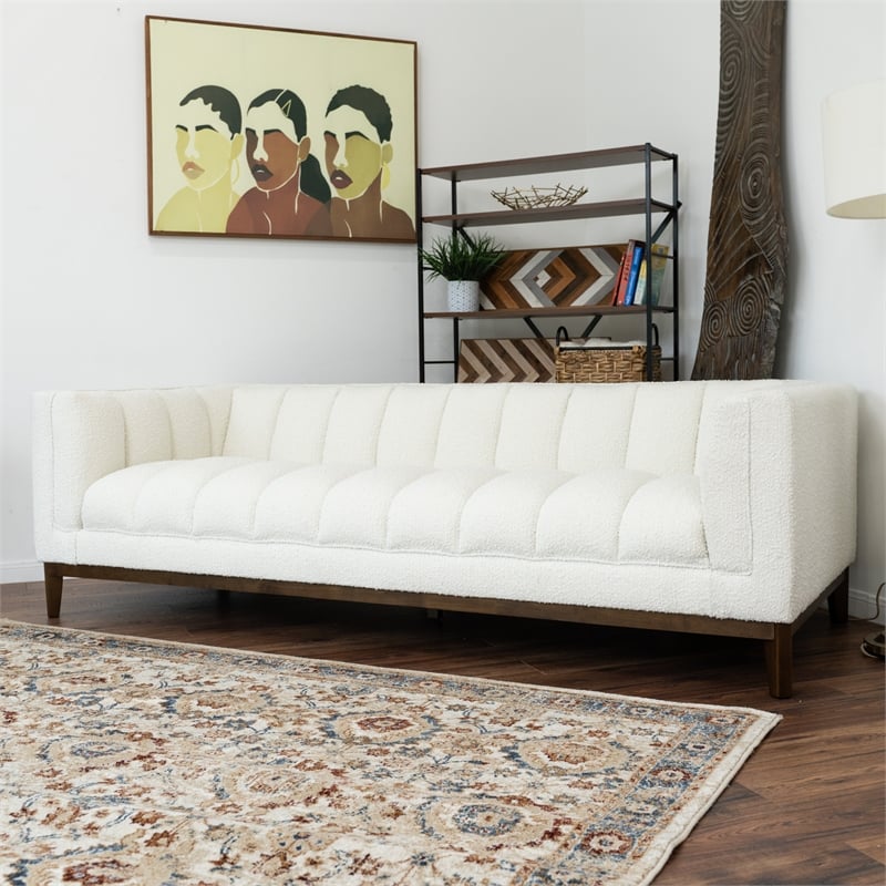 James Mid Century Modern Luxury Living Room White Boucle Fabric Couch