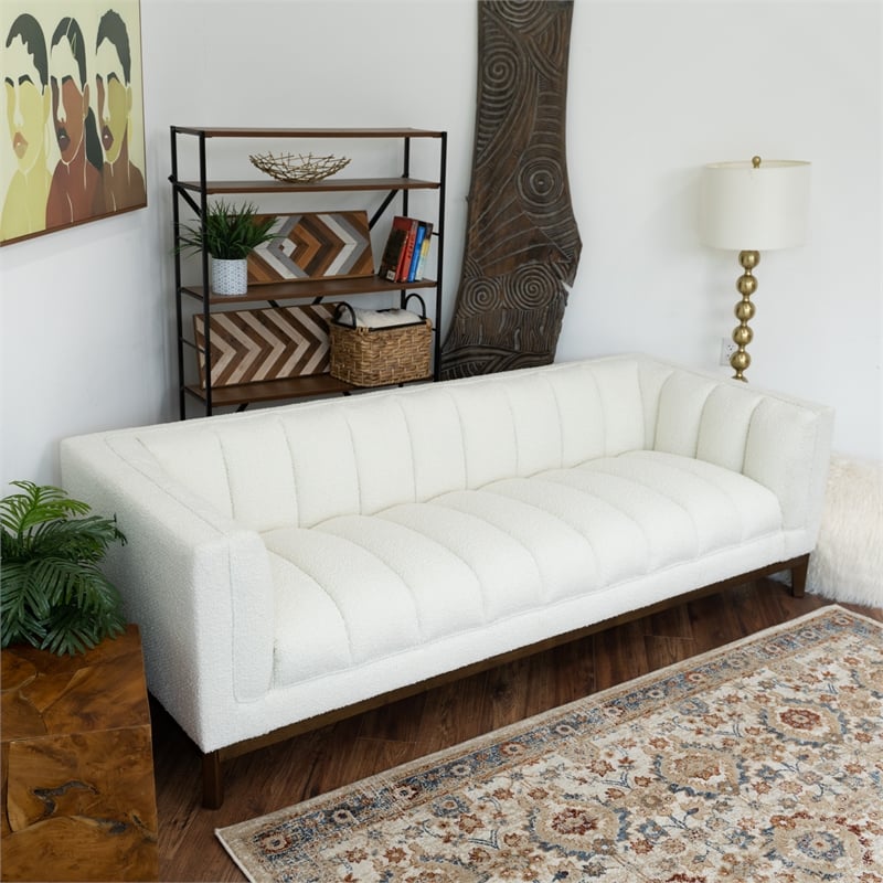 James Mid Century Modern Luxury Living Room White Boucle Fabric Couch