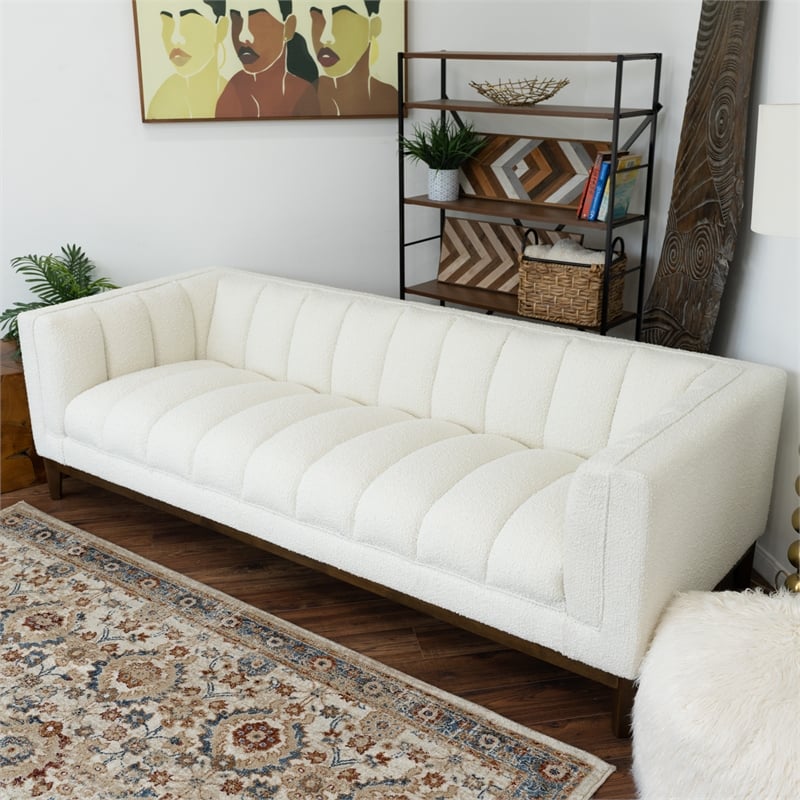 James Mid Century Modern Luxury Living Room White Boucle Fabric Couch