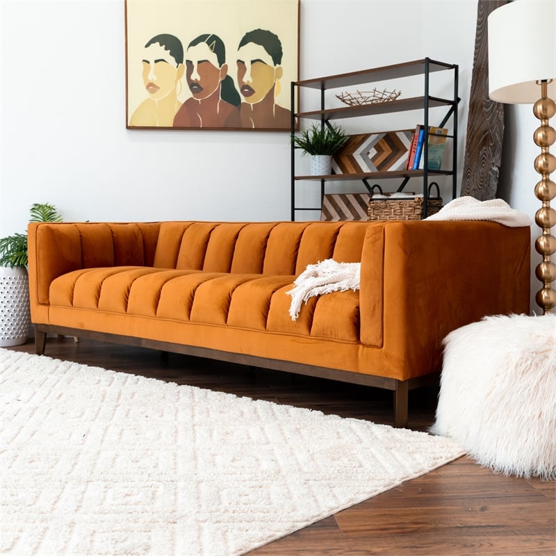 James Mid Century Modern Luxury Living Room Orange Velvet Couch