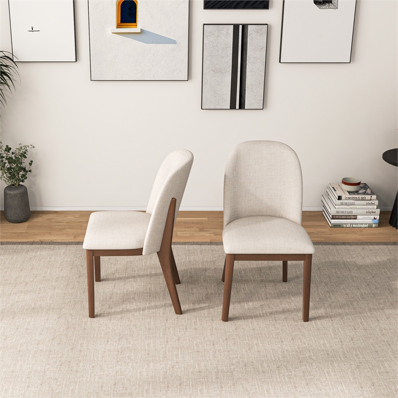 Belar Mid-Century Linen Fabric Dining Chairs in Beige (Set of 2)