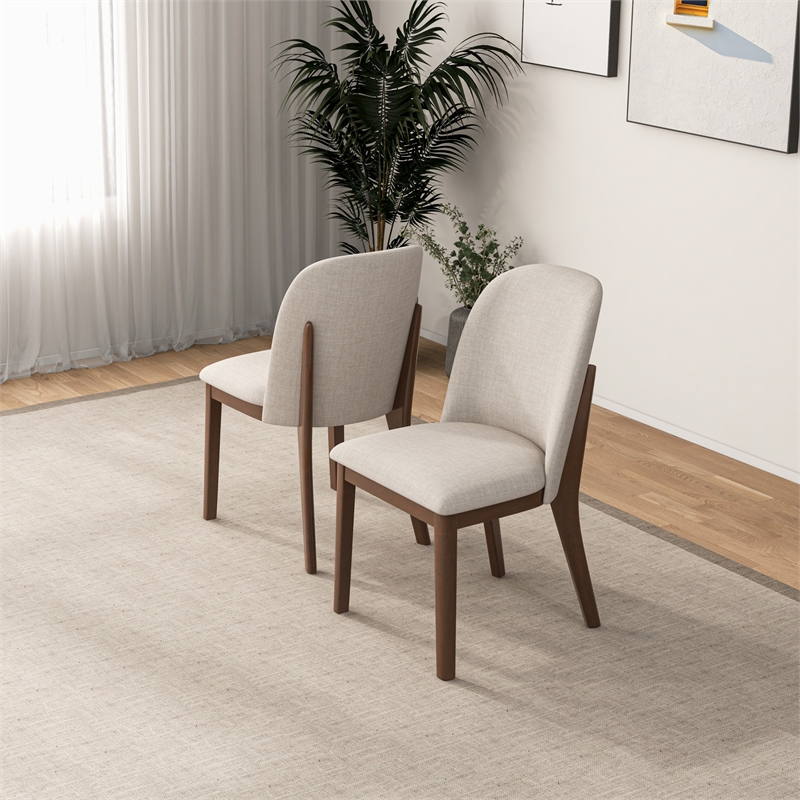 Belar Mid-Century Linen Fabric Dining Chairs in Beige (Set of 2)