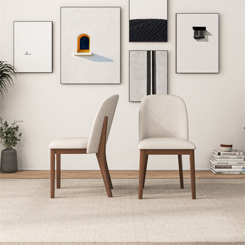 Belar Mid-Century Linen Fabric Dining Chairs in Beige (Set of 2)