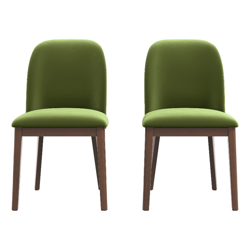 Belar Mid-Century Modern Velvet Dining Chairs in Green (Set of 2)