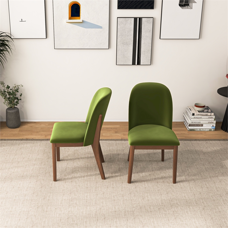 Belar Mid-Century Modern Velvet Dining Chairs in Green (Set of 2)