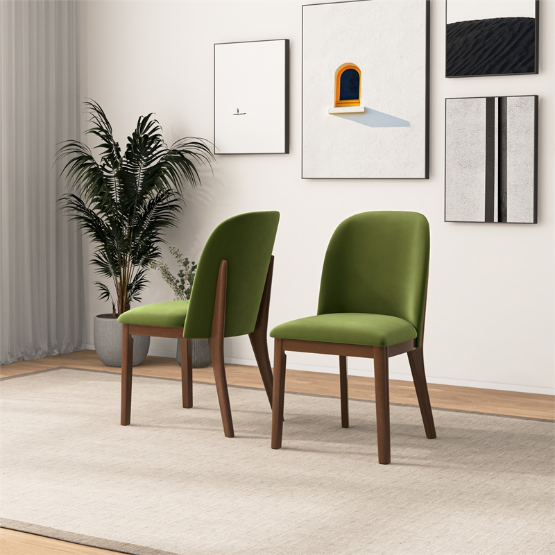 Belar Mid-Century Modern Velvet Dining Chairs in Green (Set of 2)