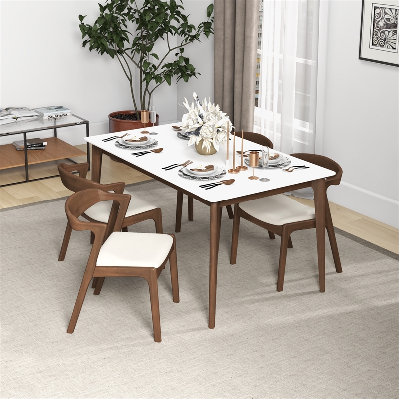 Roxy Mid-Century Modern Velvet Dining Chair in Cream (Set of 2)