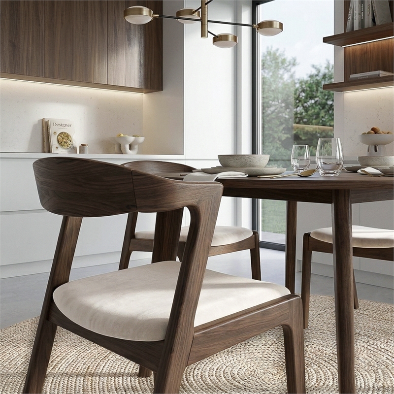 Roxy Mid-Century Modern Velvet Dining Chair in Cream (Set of 2)
