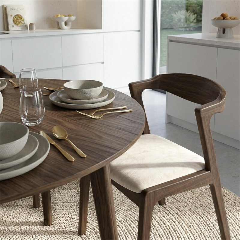 Roxy Mid-Century Modern Velvet Dining Chair in Cream (Set of 2)
