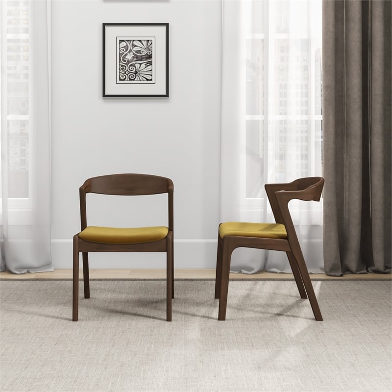 Roxy Mid-Century Modern Velvet Dining Chair in Dark Yellow (Set of 2)