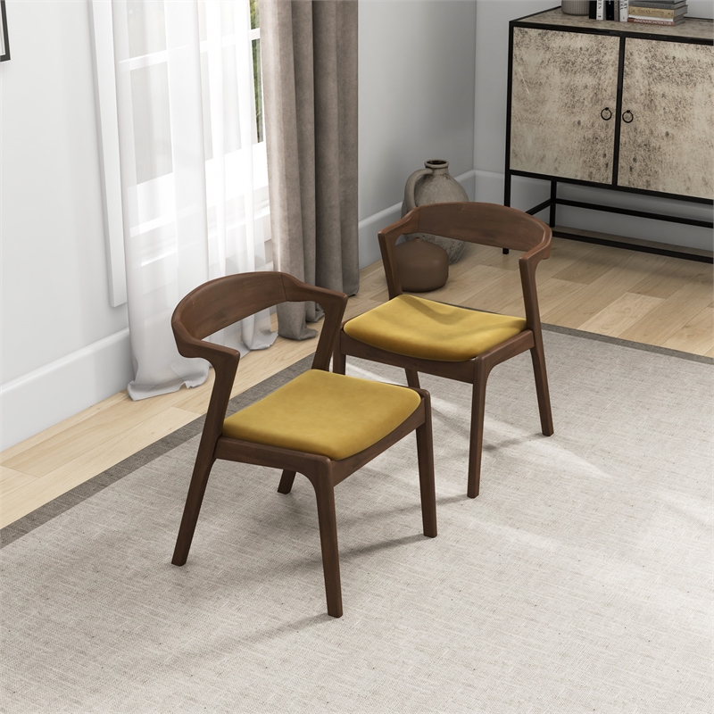 Roxy Mid-Century Modern Velvet Dining Chair in Dark Yellow (Set of 2)