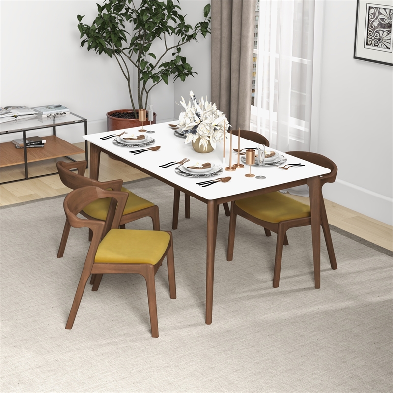 Roxy Mid-Century Modern Velvet Dining Chair in Dark Yellow (Set of 2)