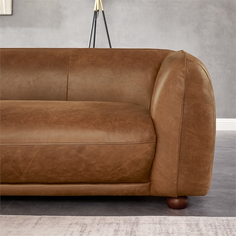 Maylo Mid Century Modern Luxury Italian Leather Couch in Brown Tan
