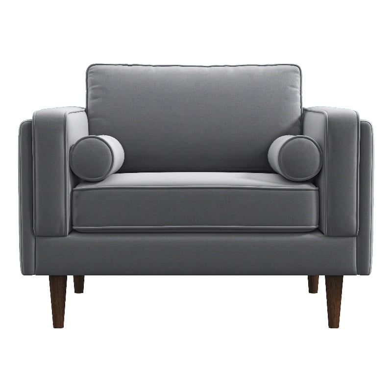 Hudson Mid-Century Modern Pillow Back Velvet Upholstered Armchair in Gray