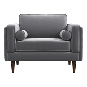 Hudson Mid-Century Modern Pillow Back Velvet Upholstered Armchair in Gray