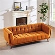 Alosio Mid Century Rectangular Tufted Back Velvet Upholstered Sofa in Orange