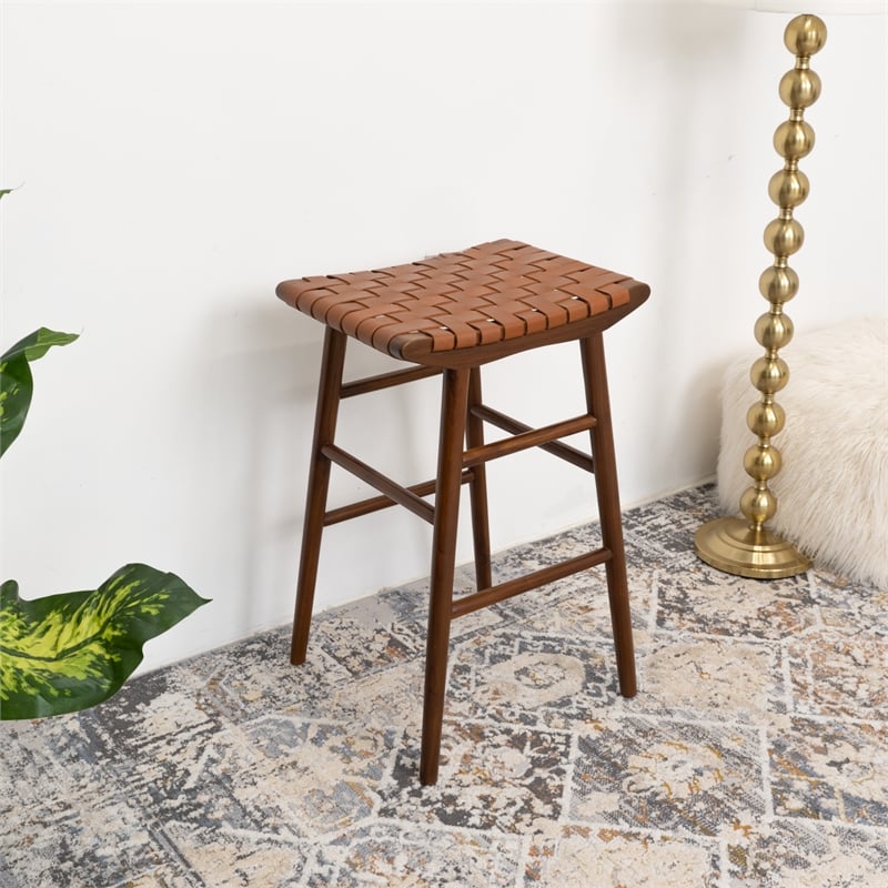 Jean Modern Kitchen Furniture Island Genuine Leather Counter Stool in Tan