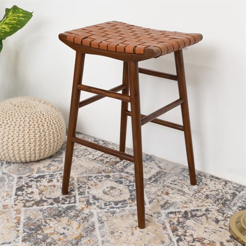 Jean Modern Kitchen Furniture Island Genuine Leather Counter Stool in Tan