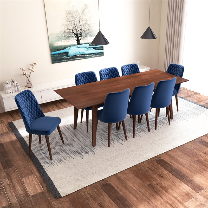Arianna Mid Century Modern Solid Wood Walnut 9 Piece Dining Room Set