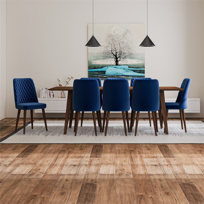 Arianna Mid Century Modern Solid Wood Walnut 9 Piece Dining Room Set