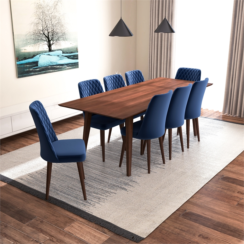 Arianna Mid Century Modern Solid Wood Walnut 9 Piece Dining Room Set