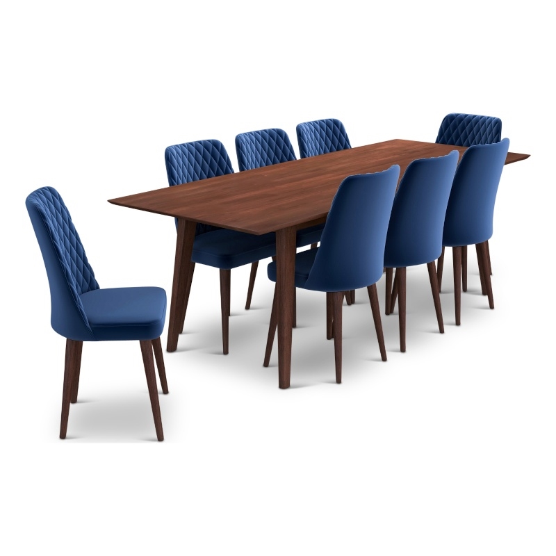Arianna Mid Century Modern Solid Wood Walnut 9 Piece Dining Room Set