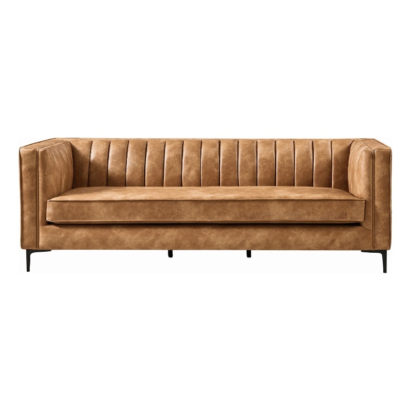 Ashcroft Kendrix 84'' Leather Upholstered Sofa in Cognac Tan