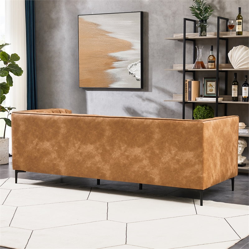Ashcroft Kendrix 84'' Leather Upholstered Sofa in Cognac Tan