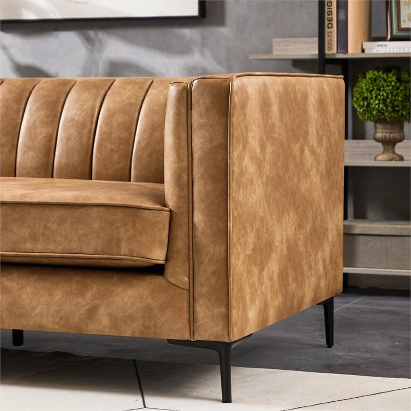 Ashcroft Kendrix 84'' Leather Upholstered Sofa in Cognac Tan