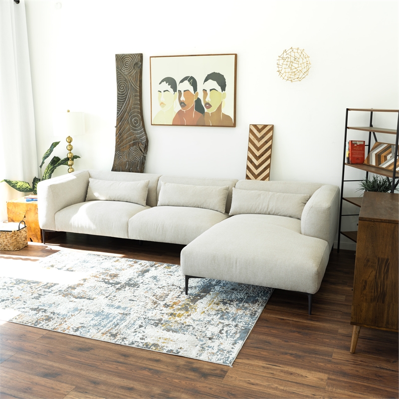 Saviola Beige Fabric Linen Right-Facing Modern Living Room Corner Sectional Sofa